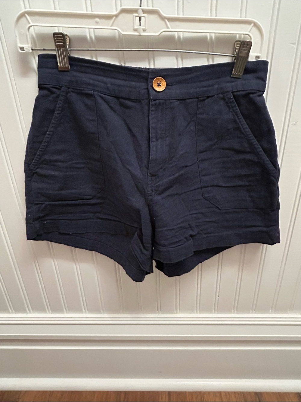 Roxy Navy Blue Linen Blend Shorts XS Elastic Waist Casual Summer Beach